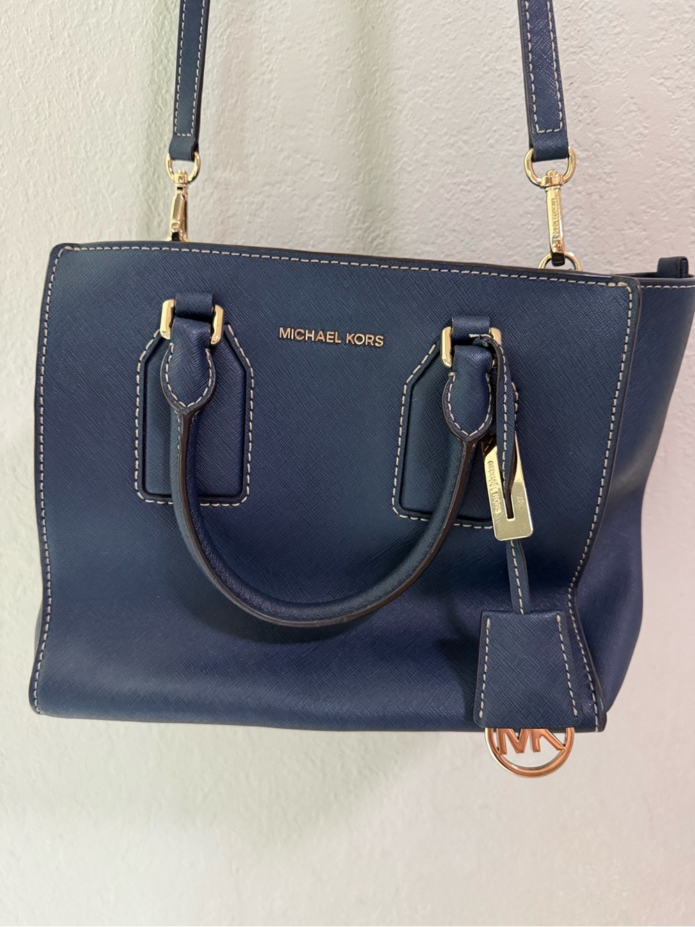 Michael Kors Navy Saffiano Leather Satchel Crossbody Bag